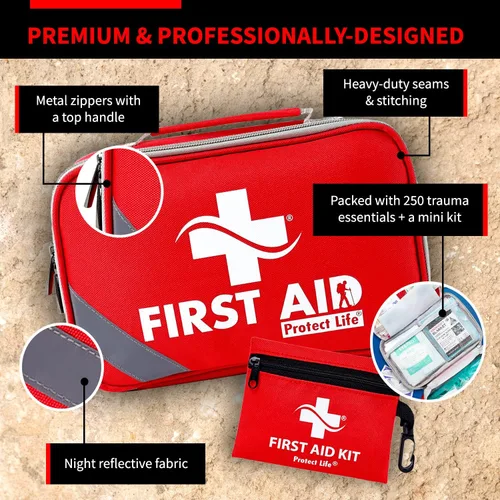 Miniatura 4 de Protect Life Kit de primeros auxilios para el hogar y la empresa, 250 piezas - Kit médico de emergencia para acampar y senderismo