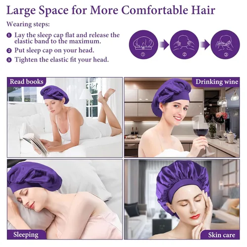 Miniatura 5 de ViviDreamore Gorro de satén de seda para dormir, gorro de seda para dormir, gorro de seda para mujer, gorro de pelo rizado natural para hombres