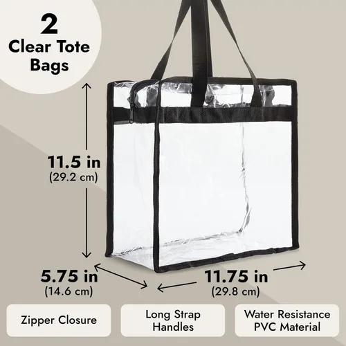 Miniatura 4 de Juvale Clear Stadium Approved Bags - 12x6x12 Large Transparent Tote Bags with Zippers and Handles