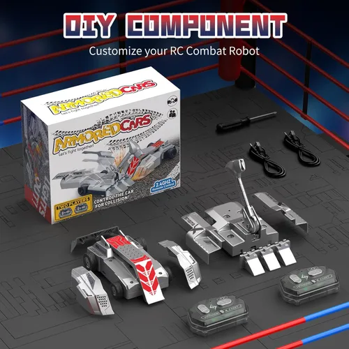 Miniatura 7 de Robots de batalla con control remoto, juguetes de lucha RC para 2 jugadores para niños, robots de lucha inalámbricos, juguetes STEM, juego gris