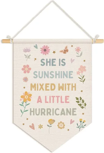 Miniatura 20 de Wheatwin Decoración de pared de afirmaciones positivas, decoración de guardería para niñas, estampado floral pastel para colgar en la pared, bandera