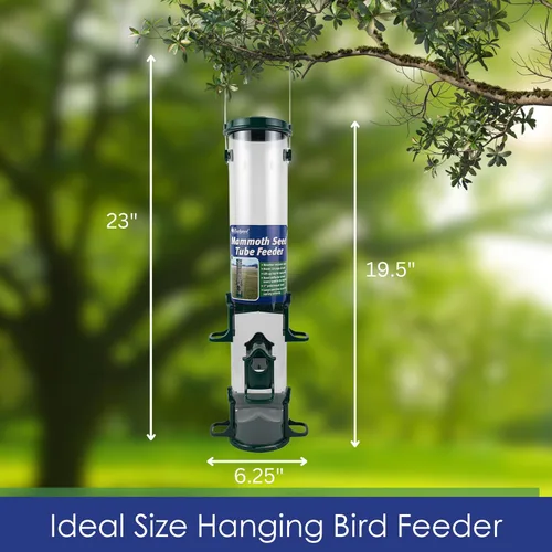 Miniatura 6 de Alimentador de tubo para pájaros, alimentador de tubo verde mamut de 6 puertos con tapa de metal, perchas y puertos, capacidad para 10 tazas
