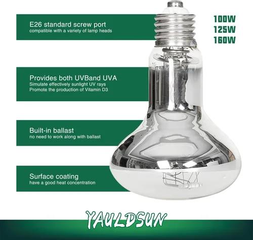 Miniatura 2 de 125W UVB UVA Reptil Basking Bombillas de calor UV Lámpara solar para dragón barbudo, lagarto, tortuga, tortuga, anfibio, 1 paquete