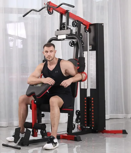Fitvids Sistema multifuncional de gimnasio en casa estación de entrenamiento con extensión de piernas y rizo de predicador, pila de peso de 122.5