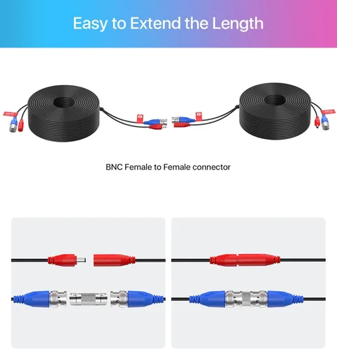 Miniatura 8 de ZOSI Paquete de 4 cables de alimentación de video todo en uno de 150 pies (147.6 ft), cables de cámara de vigilancia de extensión BNC para sistemas