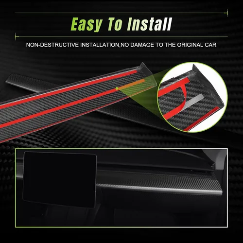 Miniatura 5 de Real 3K Toray - Cubierta de tablero de fibra de carbono seca para Tesla Model 3 y modelo Y 2021-2023.5 - Envoltura de tablero de instrumentos