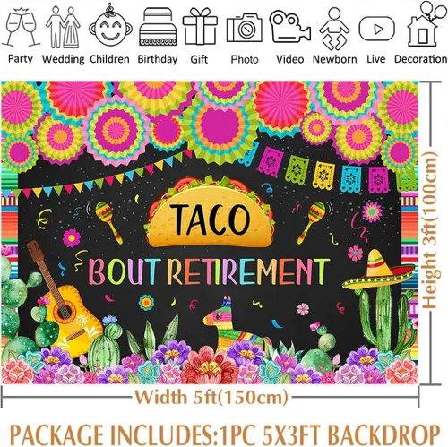 Miniatura 3 de Avezano Telón de fondo de jubilación de Taco Bout para fiesta mexicana, fondo de fiesta de jubilación feliz para hombres y mujeres, Cinco De Mayo