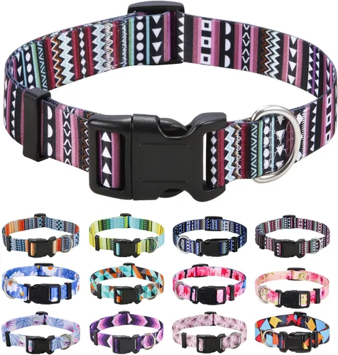 Miniatura 54 de Mihqy - Collar de perro, patrones geométricos florales, tribales, bohemios, collar de estilo étnico, suave y ajustable, para perros pequeños, Pink