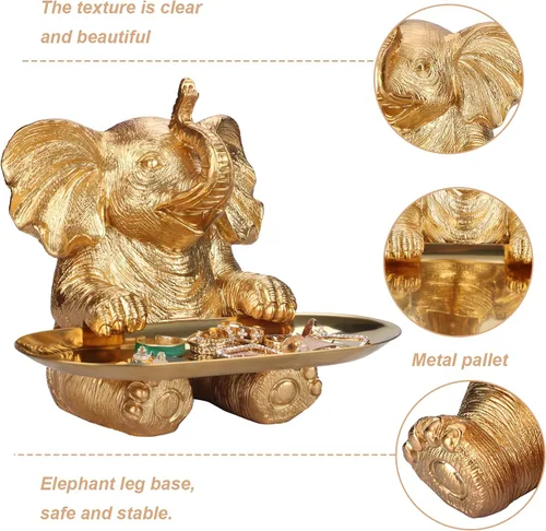 Miniatura 3 de Estatua de Elefante Dorado para Acentos de Decoración del Hogar Sala de Estar Estantería Soporte de TV Oficina. Plato para Baratijas. Regalo