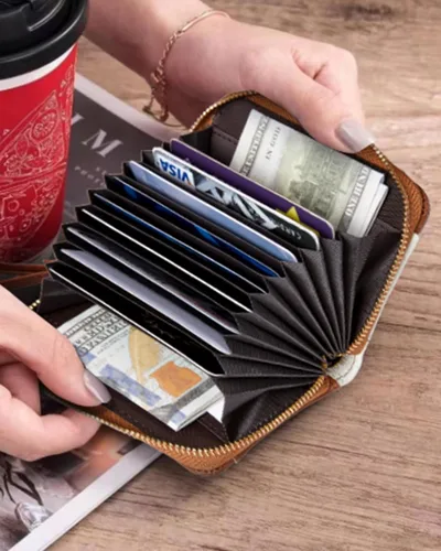 Miniatura 6 de BOSTANTEN Cartera de piel con bloqueo RFID para tarjetas de crédito, cartera pequeña para mujer, con cremallera, llavero y cartera con correa