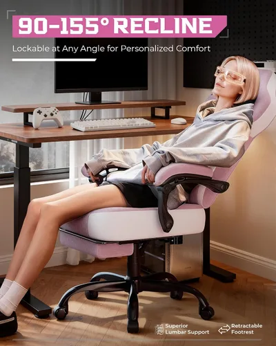 Miniatura 6 de GTPLAYER Silla para videojuegos, silla de computadora con reposapiés y soporte lumbar para adultos, asiento reclinable grande y alto giratorio