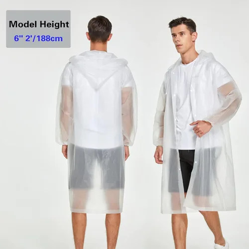 Miniatura 4 de YDYJKI Paquete de 2 ponchos de lluvia impermeables para adultos, impermeables de emergencia reutilizables con capucha y cordón, ponchos ligeros