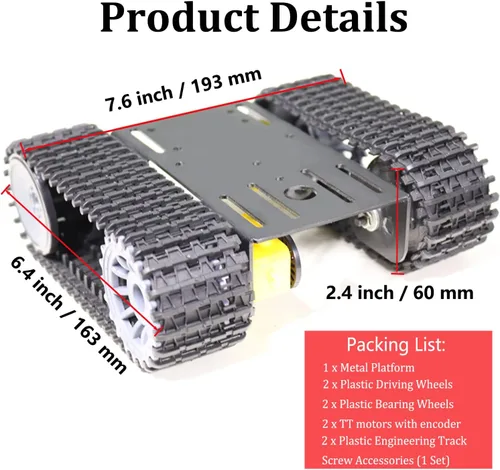 Miniatura 2 de Kit profesional de chasis de coche tanque con 2 pistas de plástico y motor TT de 2 piezas, plataforma de chasis de tanque de oruga TT02 para Arduino