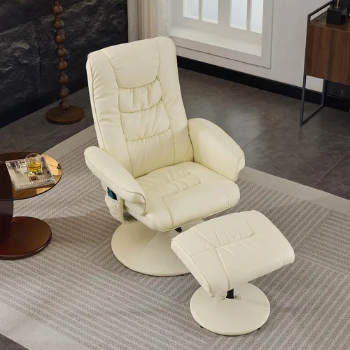 Miniatura 3 de Silla reclinable eléctrica de masaje con otomana, silla reclinable de piel sintética giratoria de 360° con vibración de 5 puntos, bolsillo lateral