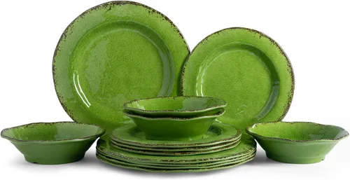 Miniatura 19 de LEHAHA Juego de Vajilla de 12 Piezas de Melamina Vintage Incluye 4 Platos de Cena, 4 Platos de Ensalada y 4 Cuencos, Servicio para 4, Vajilla