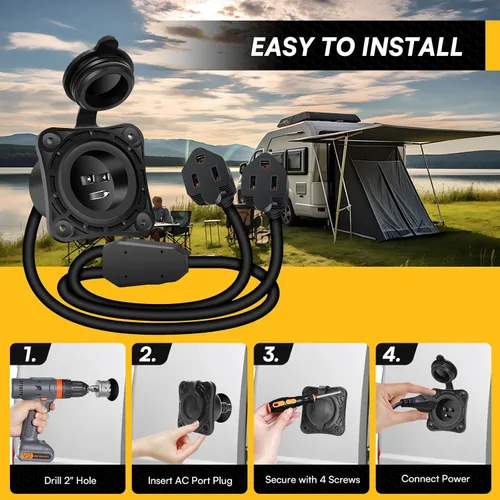 Miniatura 6 de MECESOR Enchufe de puerto de entrada de alimentación de CA de 15 amperios y 125 V, enchufe de entrada de alimentación de tierra RV con cable