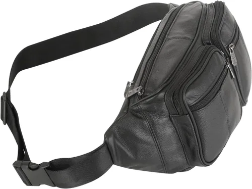 Miniatura 5 de Riñonera de piel auténtica, bolsa de cintura, organizador con cinturón ajustable, múltiples bolsillos para hombres y mujeres, Negro-878 Grande, L