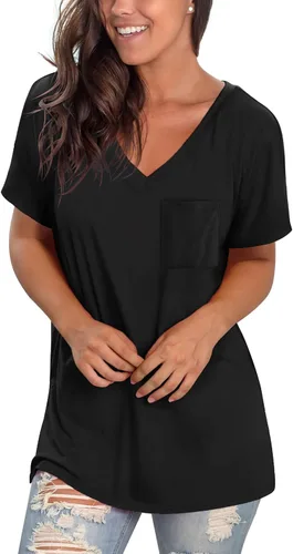 Miniatura 21 de Geifa Camisetas de manga corta con cuello en V para mujer, camisetas casuales de verano con bolsillo