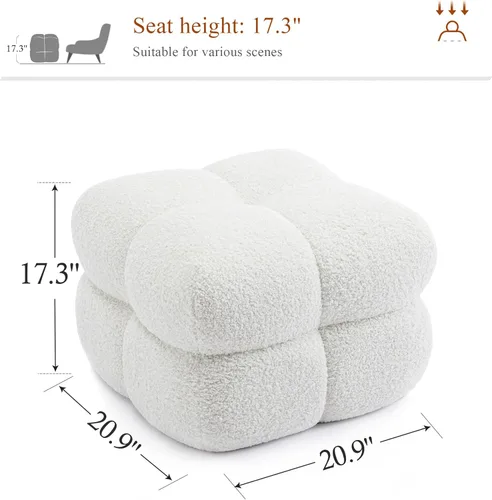 Miniatura 2 de Taburete otomano cuadrado, mesa de centro otomana Boucle con cobertura completa, taburete de tocador moderno, puf tapizado con reposapiés para Blanco