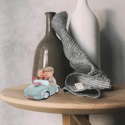 Miniatura 5 de Veemoon Figuras de resina para parejas mayores, decoración de pastel de aniversario de boda, pareja amorosa en el automóvil, estatua para decoración