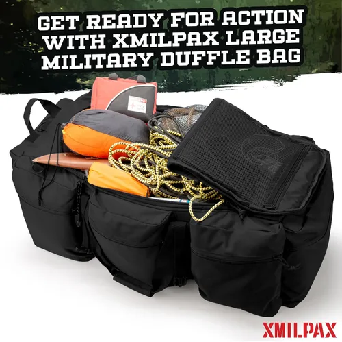 Miniatura 20 de Bolsa de lona militar grande de 100 L, bolsa de lona para despliegue, equipo deportivo, bolsa de equipaje de viaje con correas desmontables para AT
