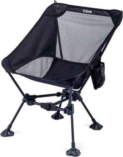 Miniatura 19 de iClimb Silla de camping ultraligera compacta plegable para playa con pies grandes antihundimiento y soporte de espalda con cuerda