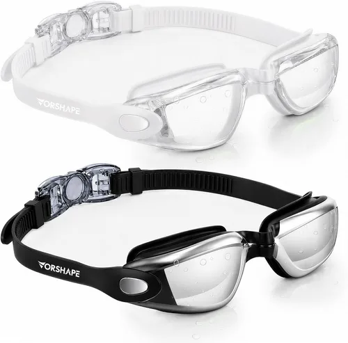 Miniatura 31 de Gafas de natación: paquete de 2 gafas de natación antivaho, sin fugas, protección UV, para adultos, hombres, mujeres, jóvenes Azul & blanco