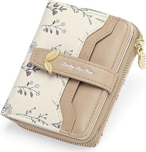Miniatura 8 de GAEKEAO - Billetera pequeña para mujer con bloqueo RFID, de cuero vegano, plegable, con estampado floral, monedero con bolsillo con cremallera