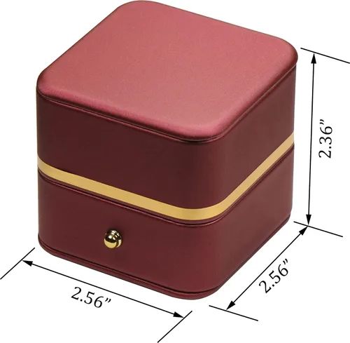 Miniatura 7 de Caja de anillo para propuesta de boda, compromiso para hombres y mujeres, de lujo, suave al tacto, color rojo de primera calidad, caja de joyería