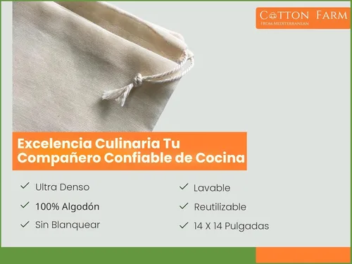 Miniatura 4 de Cotton Farm - Bolsa de estopilla ultra densa - Bolsa de leche vegetal - XL 14 x 14 pulgadas, multiusos para fabricación de quesos, colado
