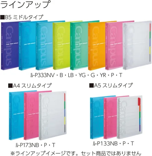 Miniatura 6 de Carpeta deslizante Kokuyo Campus con 5 separadores de pestañas, tipo medio, B5, 26 agujeros, hasta 100 hojas, azul, importado de Japón (RU-P333NB)