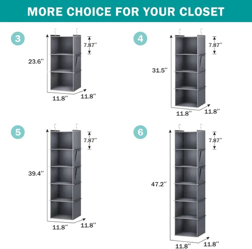 Miniatura 5 de YOUDENOVA Organizador colgante de armario, 5 estantes de almacenamiento para colgar, color gris
