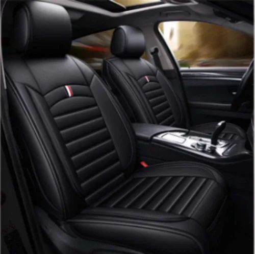 Juego completo de fundas de cojín y almohadas de cuero sintético para asiento delantero y trasero de coche con reposacabezas y soporte de cintura, 5