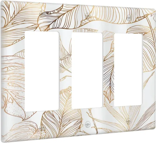 Miniatura 20 de Placa de pared decorativa con hojas de palmera tropicales de oro blanco, hoja de plátano, doble interruptor de luz de palanca decorativa, placa