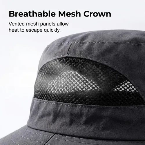 Miniatura 2 de Sombrero de ventilador alimentado por energía solar, con 2 ventiladores de carga solar USB extraíbles, sombrero de ala ancha para pesca al aire
