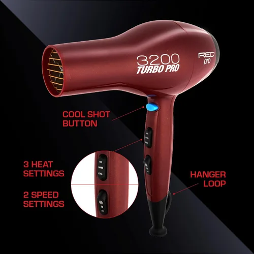 Miniatura 3 de Kiss Productos Red Pro 3200 Turbo Pro Detangler Secador de CA con 3 accesorios de peinado adicionales
