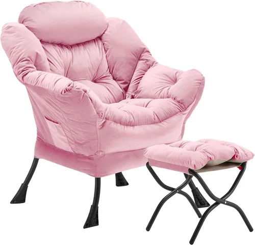 Miniatura 21 de Youtanic - Silla de Tela de Terciopelo Grueso y Acolchado, Cómoda Silla de Estar Contemporánea con Marco Estable, Sillón de Sofá de Ocio