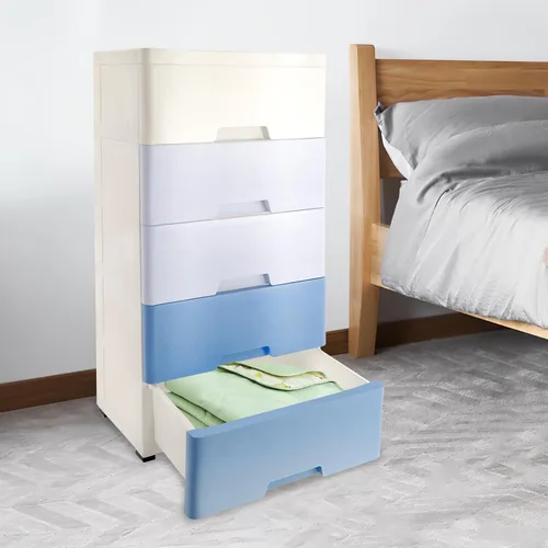 Miniatura 8 de Cajones de plástico de 5 capas, armario de almacenamiento con 6 cajones, cajones de armario, organizador alto para ropa, sala de juegos, muebles