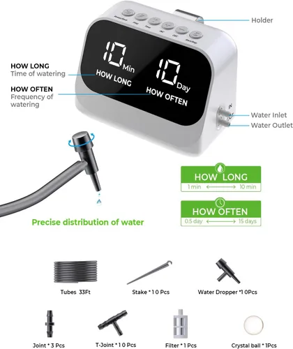 Miniatura 3 de Sistema de riego automático para plantas en maceta, agua de plantas, kit de riego por goteo de bricolaje con temporizador inteligente, pantalla LED