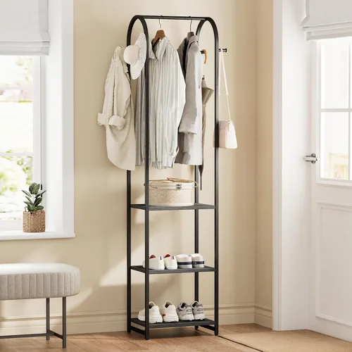 Miniatura 6 de Perchero con 3 estantes y 4 ganchos, soporte de ropa de 71 pulgadas de alto para colgar ropa, barra colgante para dormitorio, pasillo, entrada