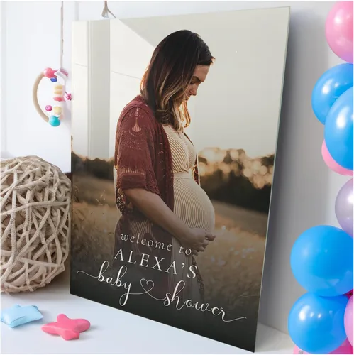 Letrero de bienvenida personalizado para baby shower con foto, letreros de fotografía de recepción personalizados, carga tu propia foto (papel)