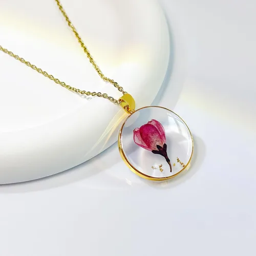 Miniatura 3 de Collares de flores de nacimiento para mujer, collar de 1 a 12 meses, collar de flores prensadas hecho a mano, regalo único de vacaciones, dorado, 18