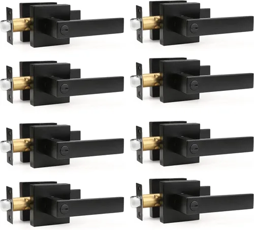 Miniatura 38 de Gobrico 1 paquete de manijas cuadradas de privacidad para puerta en acabado negro mate, manijas interiores sin llave, reversibles para puertas