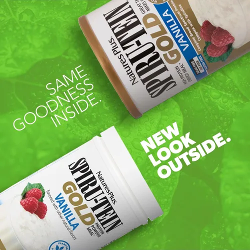 Miniatura 2 de NaturesPlus SPIRU-TEIN GOLD, Vainilla, 1.03 libras, proteína en polvo a base de plantas, vitaminas y minerales para la energía, vegetariana, sin