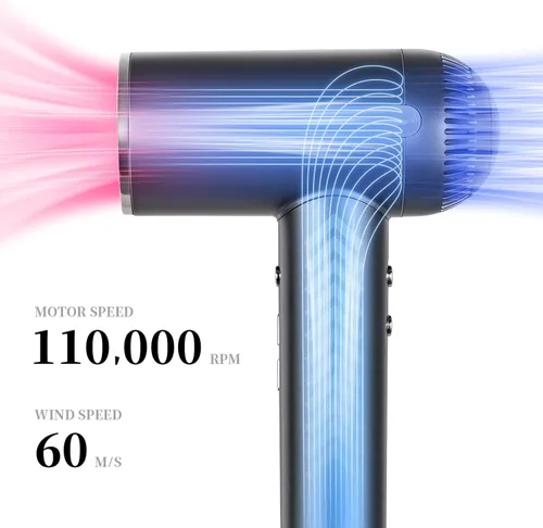 Miniatura 2 de Secador de pelo, secador iónico de alta velocidad de 1600 W con difusor, secador de pelo de plasma con modo facial (blanco)