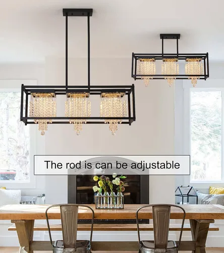 Miniatura 6 de MEIXISUE Candelabros modernos de cristal K9 RGB LED Rectango, lámparas de araña para comedor, sala de estar, cocina, isla de 33.86 pulgadas de largo