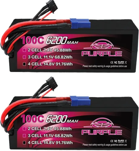 Miniatura 7 de CNHL Purple Series 6200mAh 3S Lipo Battery 100C - Carcasa rígida de 11,1 V con enchufe EC5 para automóviles a control remoto, camiones, barcos