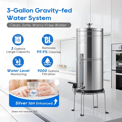 Miniatura 3 de LCF 𝐒𝐢𝐥𝐯𝐞𝐫 𝐈𝐨𝐧𝐬 Sistema de Filtro de Agua por Gravedad Mejorado, Alternativa Confiable al Sistema de Filtro de Agua Berkey, Estándar NSF/ANSI