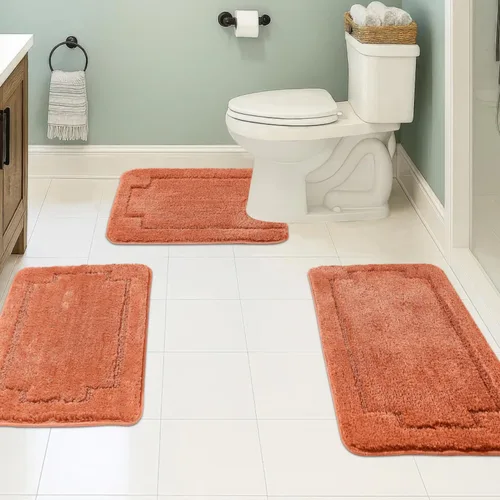 Miniatura 22 de Juego de 3 alfombras de baño suaves y absorbentes, peludas, suaves, antideslizantes, para ducha, bañera y bañera, lavables a máquina