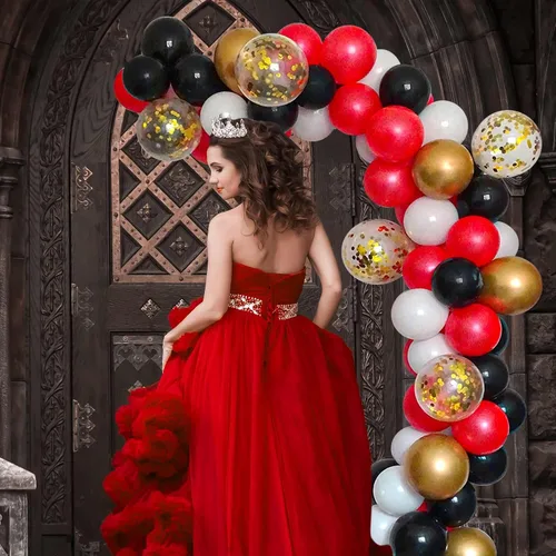 Miniatura 8 de Paquete de 113 globos de guirnalda con arco para baby shower, boda, cumpleaños, fiesta de graduación Rojo y negro